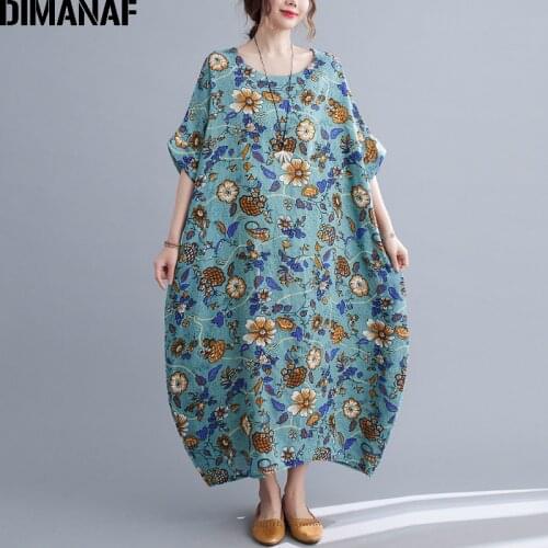 DIMANAF 2021 Plus Size Summer Dress Women Beach Sundress Lady Vestidos Oversize Cotton Floral Long Dress 5XL 6XL Casual Clothing