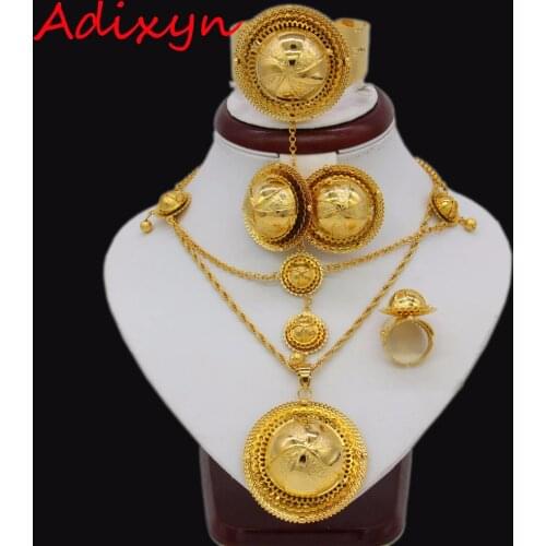 Adixyn Ethiopian Gold Color Jewelry Sets For Women African/Nigeria/Congo/Sudan Eritrea Habesha Wedding Bridal Gifts