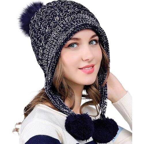 Winter Beanie Hat for Women And Girls Warm Fleece Lined Pom Knit Hat Cute Outdoor Activities Skull Cap