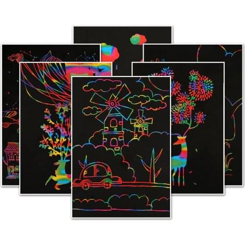 10pcs Two-in-one Scratch Art Paper Magic Painting Paper with Drawing Stick Scraping Drawing Toys for Children