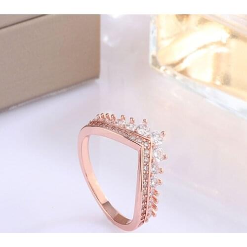 100% 925 Sterling Silver Pan Ring New Princess Wish Crown Temperament Rose Gold Ring For Women Wedding Party Fashion Jewelry