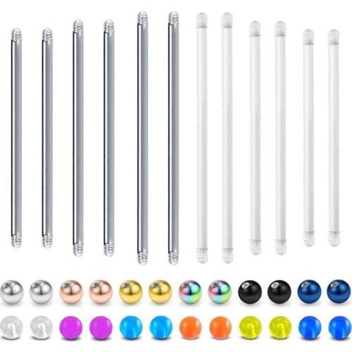 14G Replacement Balls Surgical Steel & Clear Straight Bar 32mm 35mm 38mm Body Piercing Jewelry Industrial Barbell Piercing Parts
