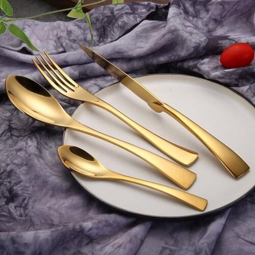 4pcs/Set Black Tableware Gold Dinnerware set Stainless Steel Steak Knives Fork Spoon Silver Cutlery Christmas Flatware Gift