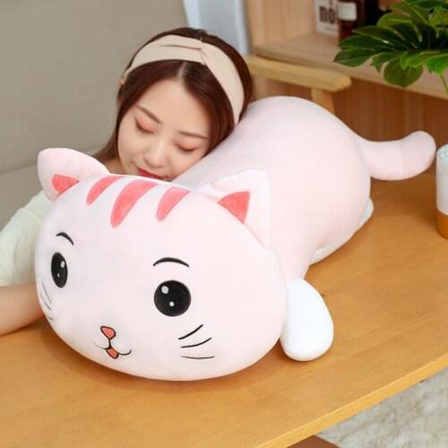 60-90 Kawaii Lying Cat Plush Toys Stuffed Cute Cat Doll Lovely Animal Pillow Soft Cartoon Toys for Children Girls Christmas Gift