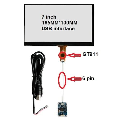 7 inch capacitive touch screen 165*100 IC: GT911 6 pin USB control card is applicable to Windows 7 8 10 free drive