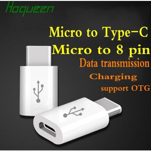 Hoqueen 50pcs/lot* Micro USB to 8pin /to Type-C Connector Converter Adapter for iPhone for ipod for Type-C