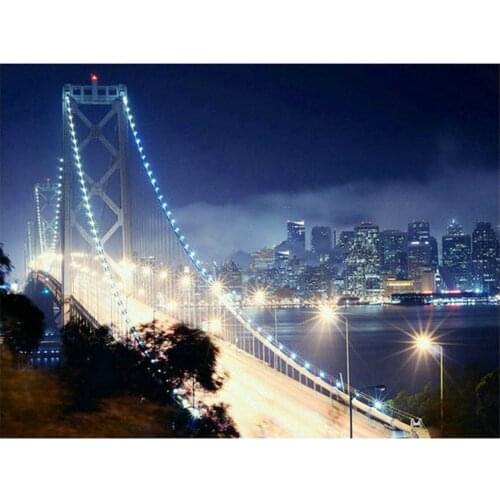 5d diy diamond painting night view full square /round bridge light view diamond mosaic sticker home decoration