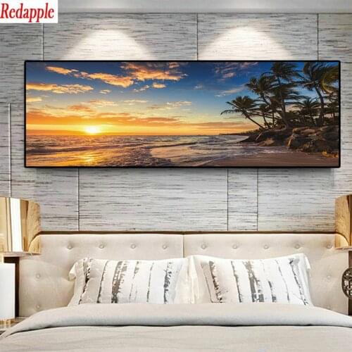 DIY Diamond Painting Sunsets Natural Sea Beach Coconut Palm Landscape diamond Embroidery 5d mosaic Diamond puzzle