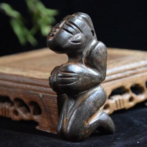 Chinese Hongshan Jade Culture Archaize can absorb magnetic black iron meteorite sculpture Hongshan figure statue #1