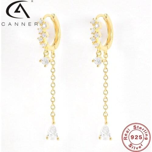 CANNER 925 Sterling Silver Crystals White Zircon Korean Earring Hoops Earring For Woman Girl Pendientes 925 Fine Jewelry Brincos