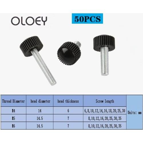 M4 M5 M6 Black Hand Screw Round Fillister Head Plastic Knurled Knoba Hand Screw Bolt Tighten Thumb Screw 6mm-35mm