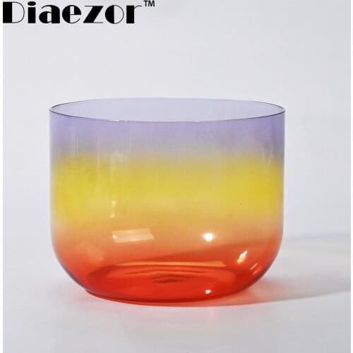 Diaezor 6 Inch B Crown Chakra Violet Rainbow Colored Clear Crystal Singing Bowl for Meditation, Sound healing