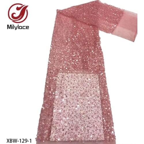 French Sequins Tulle Lace Fabric 2021 High Quality African Women Bridal Dress Embroidery Beaded Nigerian Lace Fabric XBW-129