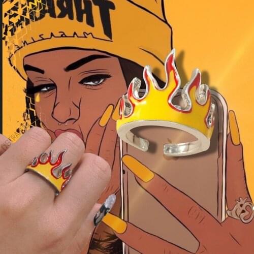 Goth Flame Rings For Women Metal Opening Adjustable Punk Cool Vintage Rock HipHop Rings Charms Y2K Jewelry 90s Aesthetic 2021