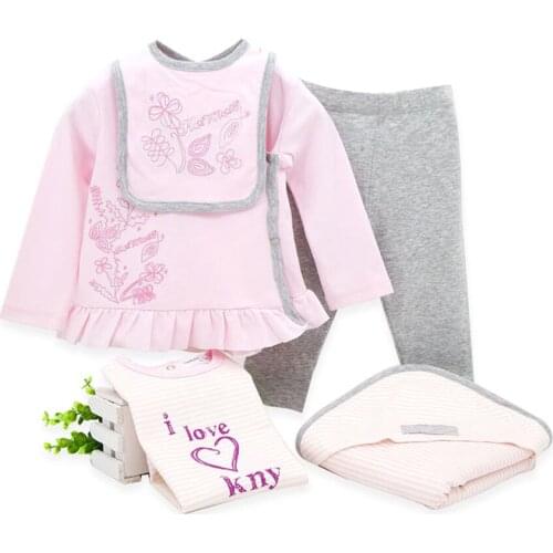 Kavkas Baby Clothes 5 pcs/lot Top+Pants+Bodysuit+Bib+Blanket Cotton Baby Girls Clothes Set Newborn Girl Clothing