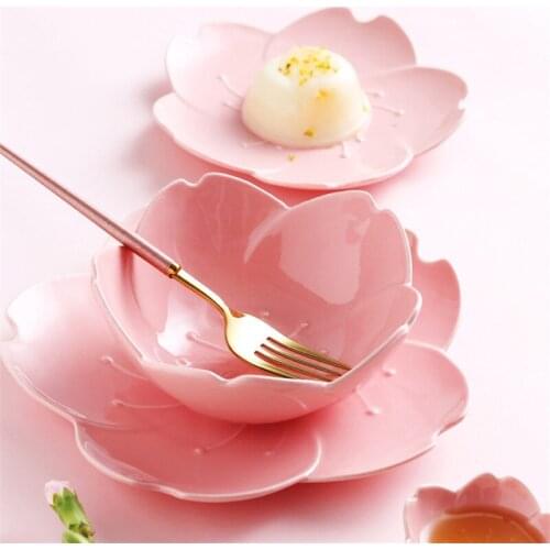 Ceramic Cherry Blossom Dessert Soup Bowl Creative Fruit Plate Household Breakfast Bowl Sauce Snack Dish Cake Tray Tableware