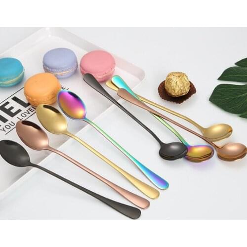 Colorful Stainless Steel Tea Spoon Long Handle Coffee Spoon Kitchen Accessories Dessert Coffee Tea Scoop LX7944