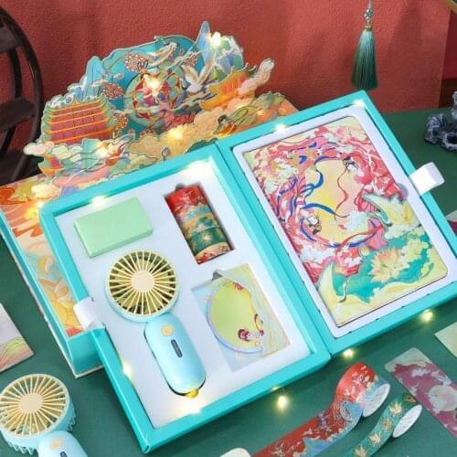 Creative Hand Account Gift Box Chinese Style Classic Color Page Notebook Hand Account Big Gift Bag Small Fan Creative Gifts