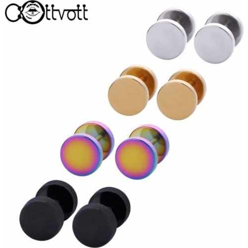12pairs/lot Round Ear Plugs Men Women Stainless Steel Fake Piercing Gauge Body Illusion Jewelry Black Gold Color 6-12mm FP18