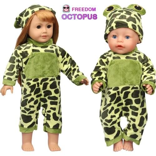 18" American Doll One Piece Suit With Hat Really Cute Big Eyed Frog Clothes Suit For 43cm New Born Bebe&Our Generation Of Dolls