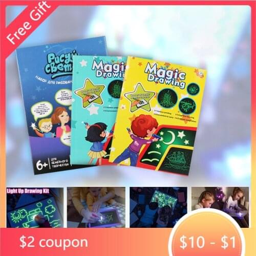 Hot toy D Magic Drawing Board Kids Toy Tablet Draw With Fluorescent Pen Russian Dark Light Up Educational Toys For Children Gift