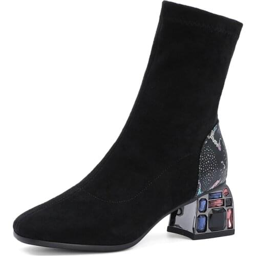 Women Fashion Boots Thick Ankle Boots Womens Leather Ankle Boots Female Winter Warm slip-on Shoes size 33-43