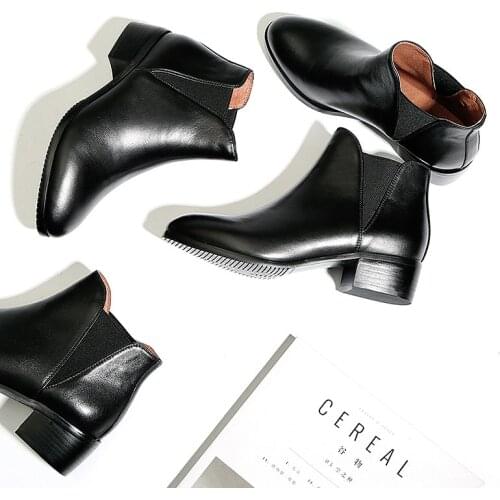 Mordoan Genuine Cow Leather Thick-soled mid-heeled 2020 autumn new black short boots woman Chelsea boots ankle boots XD551