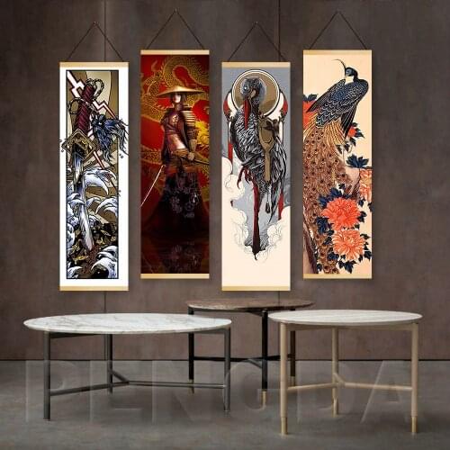 Nordic Style Posters Printed Japan Samurai Sword Geisha Vintage Scroll Painting Canvas Wall Art Pictures Bedroom Home Decoration
