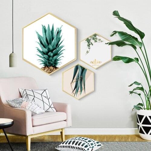 Nordic canvas Poster Creative Hexagon Green Plant Canvas Painting Cactus Pineapple Art Wall Pictures For Living Room Home Decor
