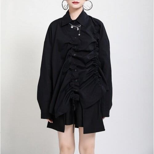 Autumn New Long Sleeve Teens Blouse Young Girls Clothes Multi Wearing Dark Loose Asymmetric Japanese Drawstring