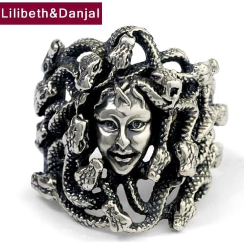 Initial Ring 100% Pure 925 Sterling Thai Silver Snake beauty Vintage Punk Rock Adjustable Ring Jewelry Men 2020 New Arrival R38