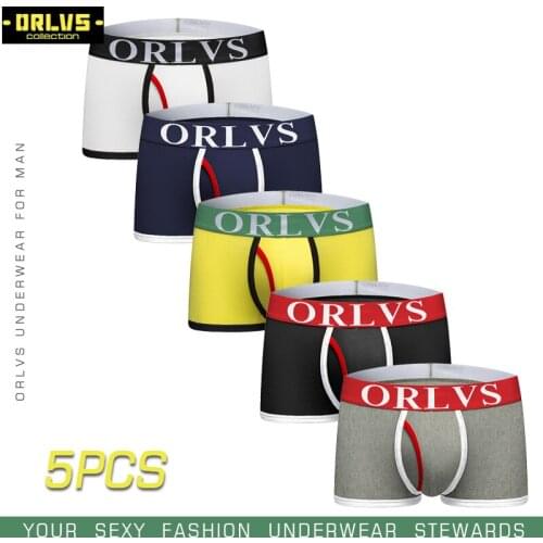 ORLVS 5PC/LOT Brand Underwear Men Boxer Men Mesh Pouch Sexy Underpants Cueca Cotton Male Panties Breathable Trunks Boxer