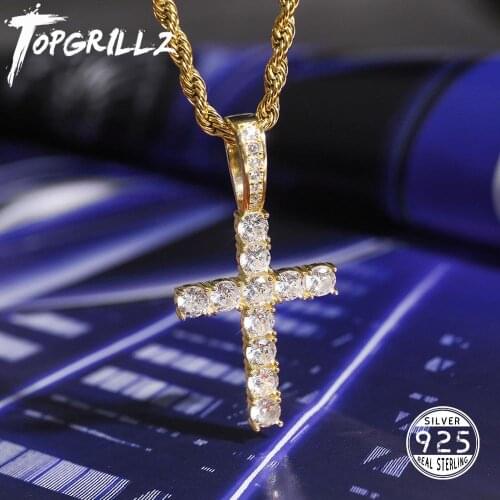 TOPGRILLZ Men Women AAA Zircon Micro Cross Pendant Necklace Authentic 100% 925 Sterling Silver CZ Hip Hop Jewelry For Gift