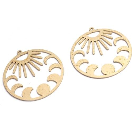 6pcs Raw Brass Round Charms Sun Flower Charm Pendant For Dangle Earrings Jewelry Making DIY Crafts Wholesale