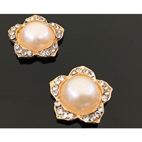 10pcs 1.9*1.9cm Craft Pearl Crystal Rhinestone Buttons Flower Round Cluster Wedding Embellishment Jewelry Craft