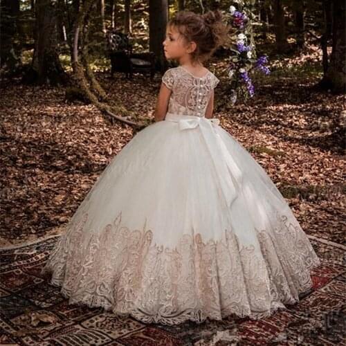 Puffy Flower Girl Dresses Hot Selling Layers Satin Bow Kids Princess Dress Bow Shoulder Kids First Communion Dresses