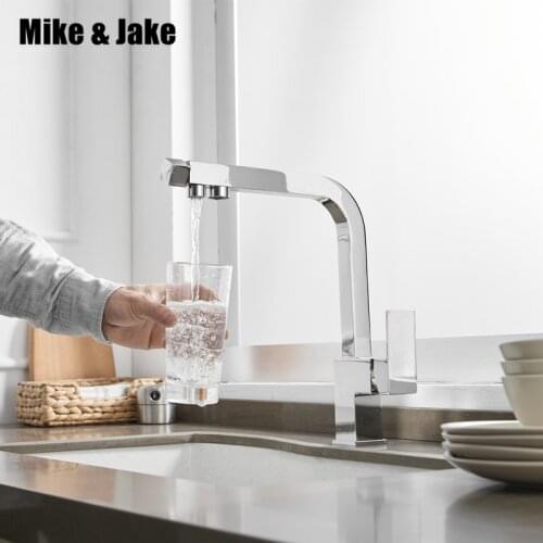 Filter kitchen Tap Faucets 3 function Kitchen Mixer double function square Faucet Chrome Finished Water Filter 3 Way sink tap