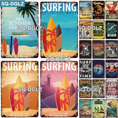 [SQ-DGLZ] Surfing Metal Sign Vintage Plaque Plates Decor For Bar Home Wall Decor Summer Party Tin Sign California Poster