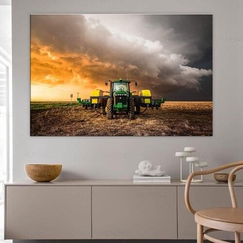 Tractor and Storm at Sunset Print Farm Wall Art Country Farmhouse Decor for Home or Office Gifts for Farmers Kansas Picture