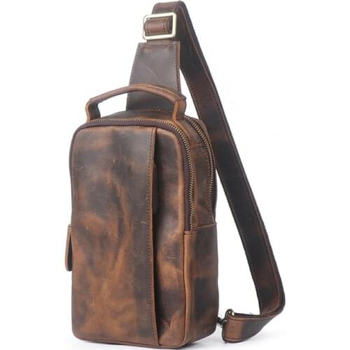 Vintage Leather Mens Chest Bag Head Layer Crazy Horse Leather Men Casual Shoulder Messenger Bag Male Crossbody Travel Bags 2021