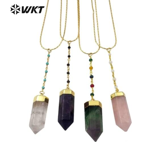 WT-N1180 WKT Multiple Colors Natural Stone Necklace Fluorite/Crystal Gold Electroplated Necklace Women Fashion Necklace Jewelry