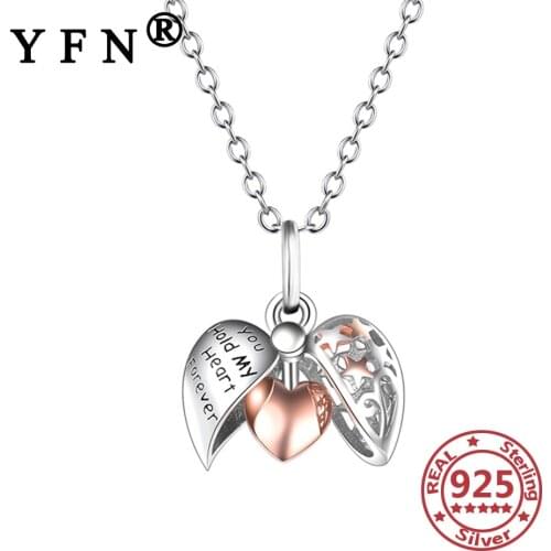YFN 925 Sterling Silver Cage Pendant Necklace With Heart Customize Letter Womens Jewelry Valentines Day Gift Silver 925 Chains