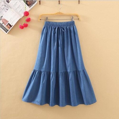 Plus Size Women Skirts M-7XL 2020 Women Summer Vestido Casual Loose Ruffles Bow Elastic Waist Denim Skirt