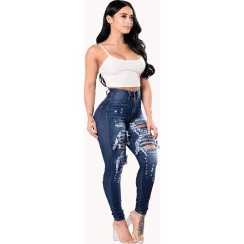 Lady Pencil Pants High Waist Ripped Jeans Womens Slim-Fitting Fashion Casual Pants Spring Summer Ladies' Pants 2021 New Style