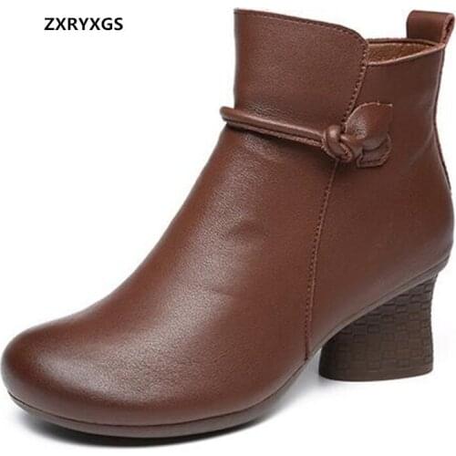 2021 New Top Cowhide Retro Autumn Boots Fashion Women Boots Classic Elegance Women Boots Black Brown High Heel Shoes Boots