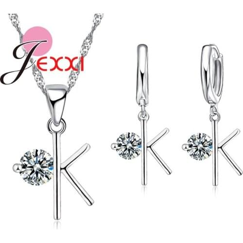 European Style OK Design Fashion 925 Sterling Silver Cubic Zircon Crystal Pendant Necklace Earrings Jewelry Sets For Woman