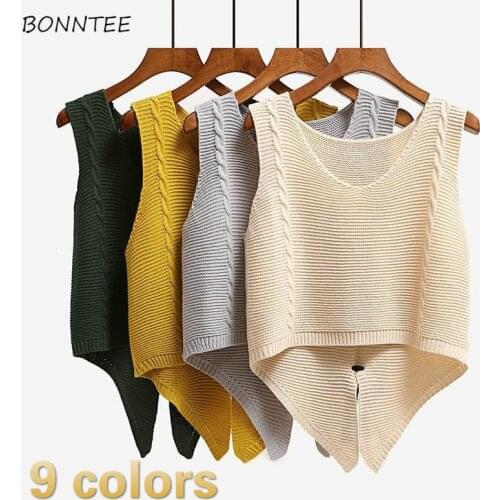Sweater Vest Women Various Colors V-neck Asymmetric Solid Knitting Loose Casual Korean Chic High Quality Top Clothing Womens New