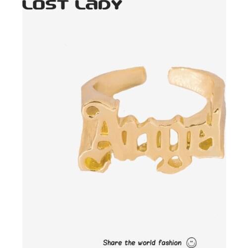 Lost Lady Fashion Letters Angel Rings Gold Color Alloy Rings for Women Female Fashion Jewelry Party Gifts Wholesale