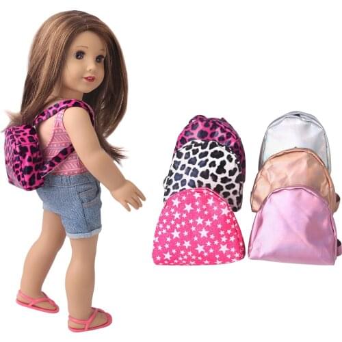 18 Inch American Doll Girls Backpack Leopard Print Laser Bag PU Soft Waterproof Born Baby Toys Accessories Fit 43 Cm Boy Dolls