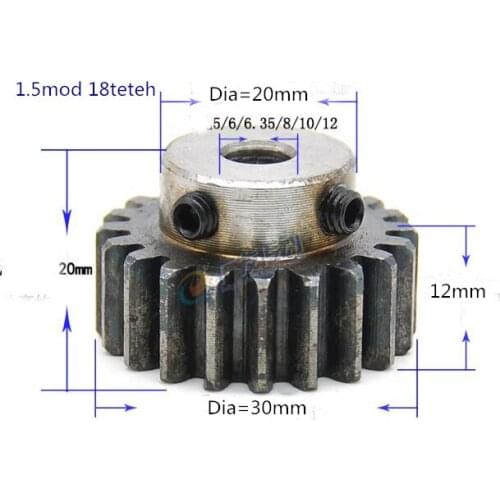 2pcs Spur Gear pinion 1.5M 18T 1.5 mod gear rack 18 teeth bore 5/6/6.35/8/10/12 mm spur gear precision 45 steel cnc pinion